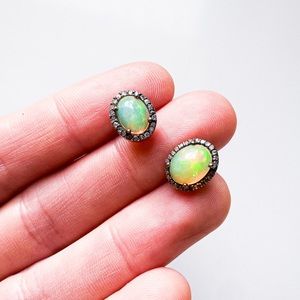 Opal diamond stud Earrings